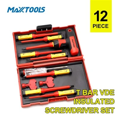 12pc T Handle VDE Screwdriver Set in Plastic Box